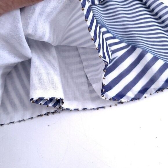 PALOMA BLUE Womens 100% Silk Ruffle Lined Striped Mini Skirt L - Picture 5 of 8